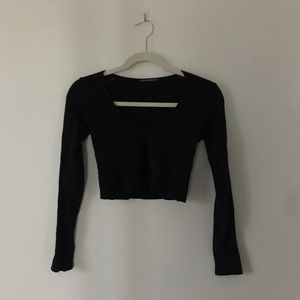 Scoop Neck Waffle Long Sleeve Brandy Melville